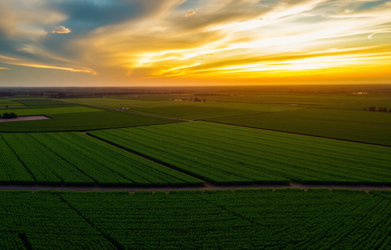Campo verde al atardecer